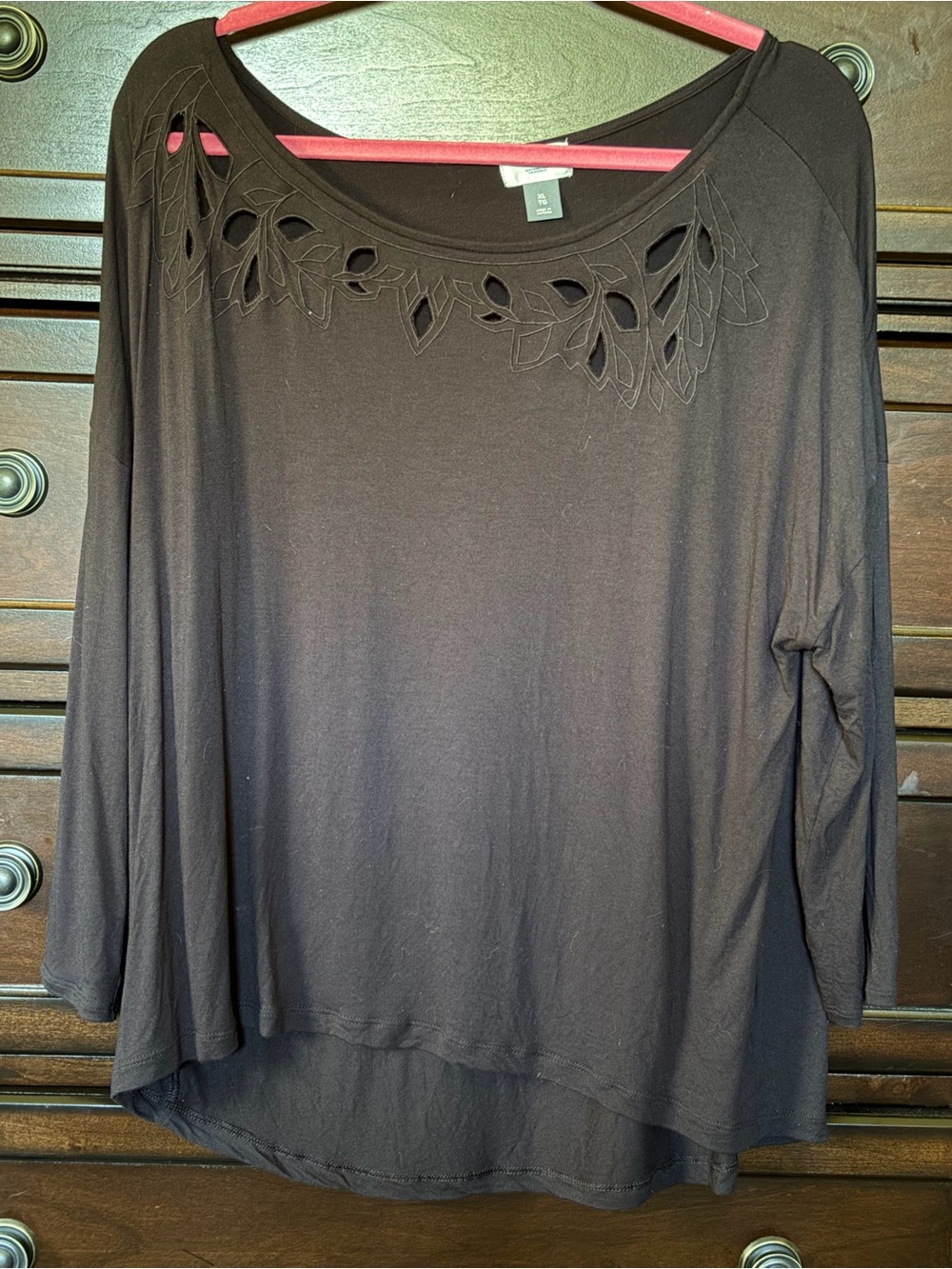 Old Navy Black Long Sleeve Top with Leaf Cutout Neckline